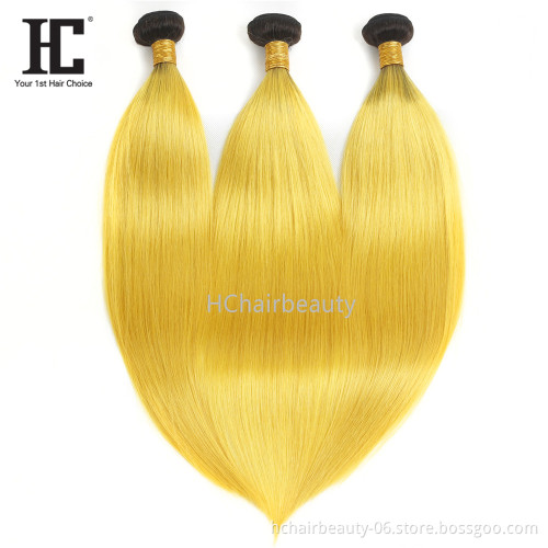 Brazilian Straight Hair Bundles With Closure Dark Roots Ombre Bundles With Closure Ombre Yellow Remy Human Hair